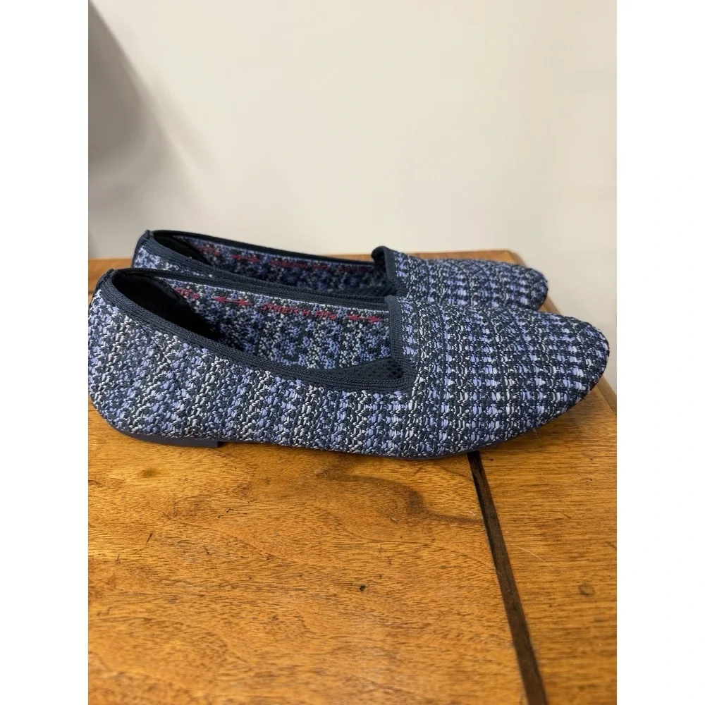 Skechers Cleo Round our Moment Women's 10 Knit Ballet Flats Navy White Foam Cool